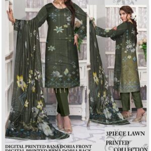 3-Piece Women's Printed Lawn Suit (Shirt, Trouser & Dupatta) - Unstitched