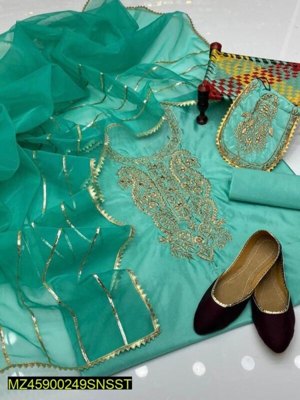 3 Piece Embroidered Organza Suit with Katan Silk Trousers & Clutch (All Seasons)