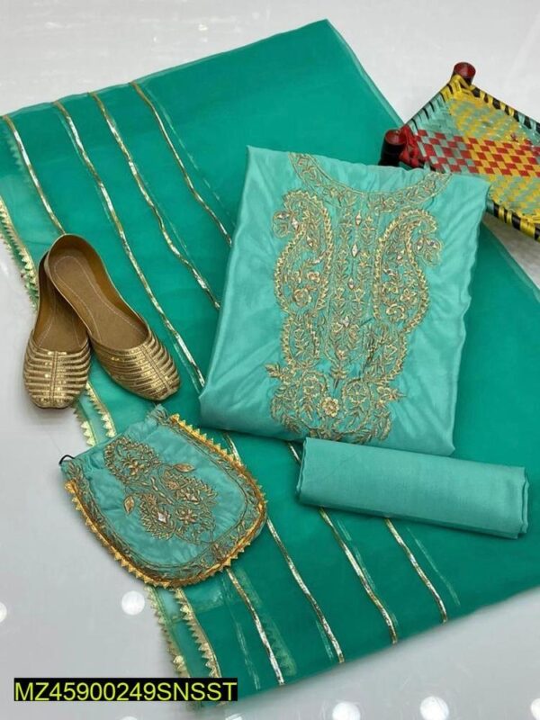 3 Piece Embroidered Organza Suit with Katan Silk Trousers & Clutch (All Seasons)