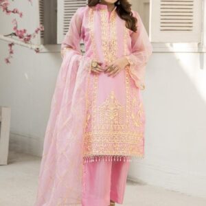 Shimmering Elegance: 3-Piece Organza Embroidered Suit (Unstitched)