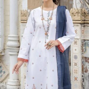 Safwa SSC-09: Luxe 3-Piece Embroidered Lawn Suit (White)