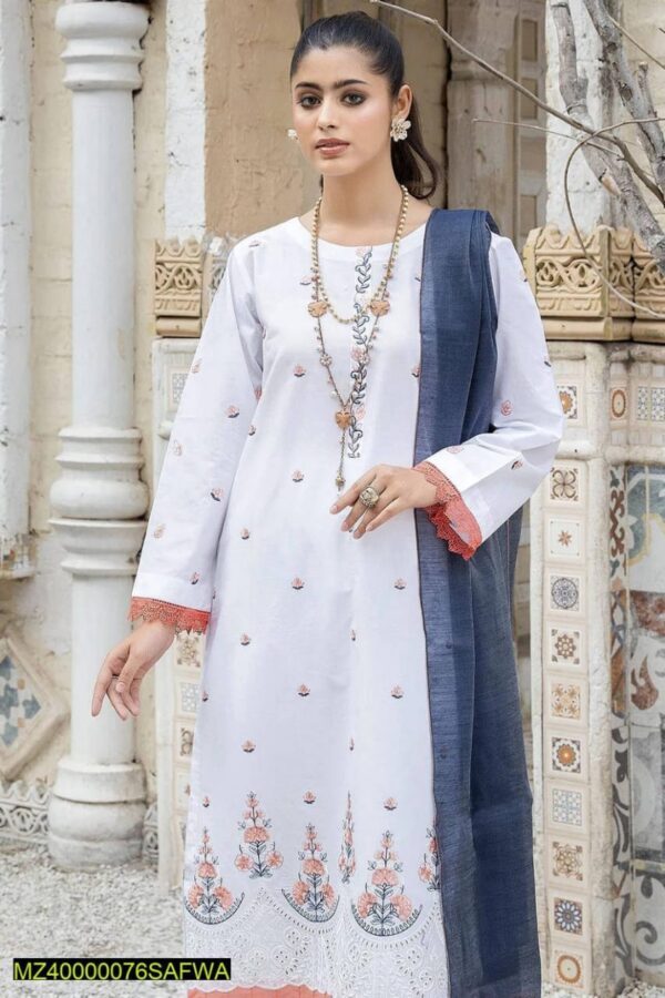 Safwa SSC-09: Luxe 3-Piece Embroidered Lawn Suit (White)