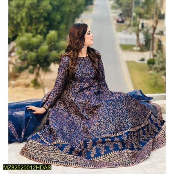 Luxurious Flow: Katan Silk Printed Maxi Set with Trousers & Dupatta (M)**